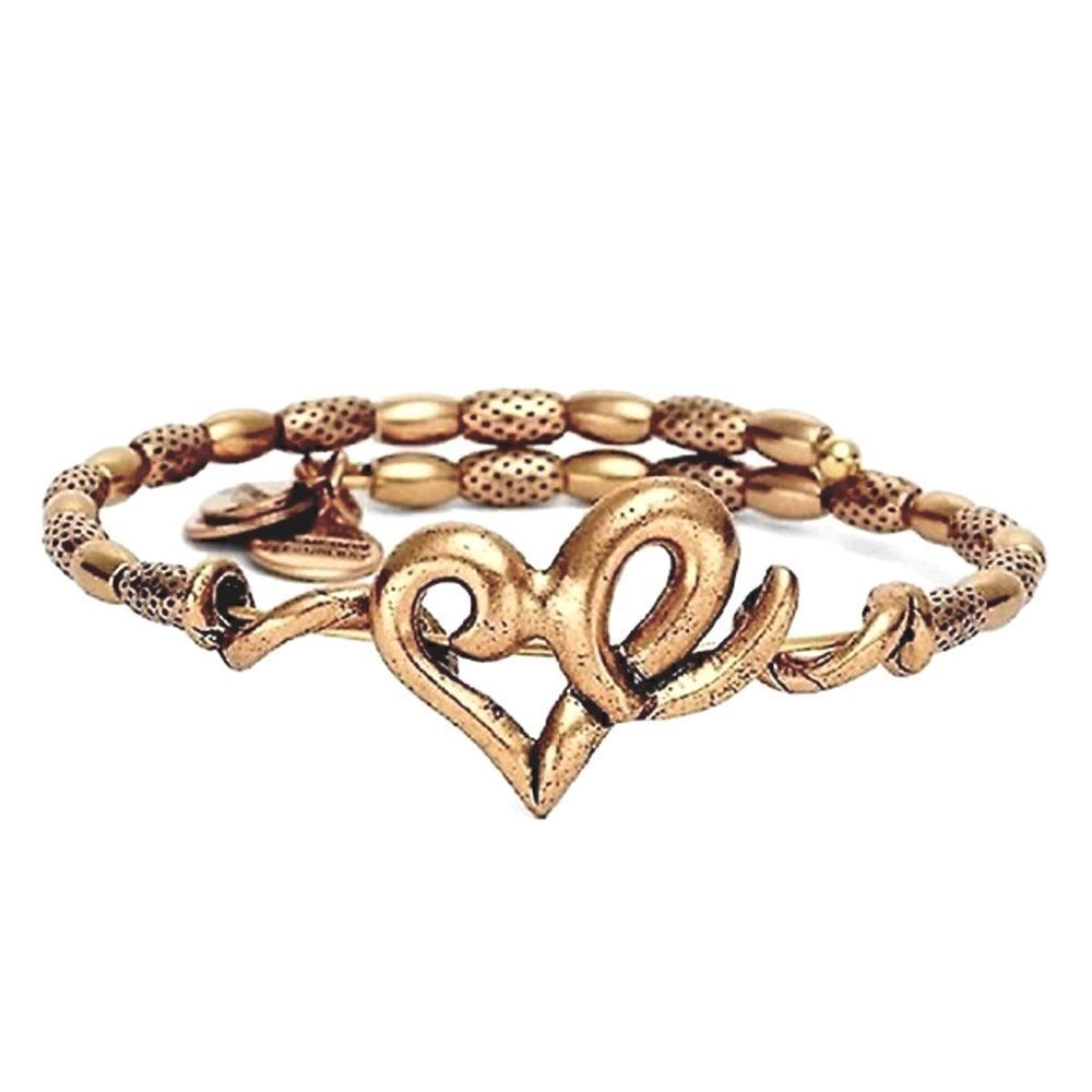 Alex and Ani Gypsy 66 Heart Wrap Antiqued Gold Finish Bracelet